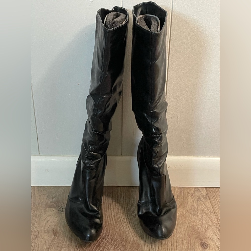 Black Leather Knee-High Boots